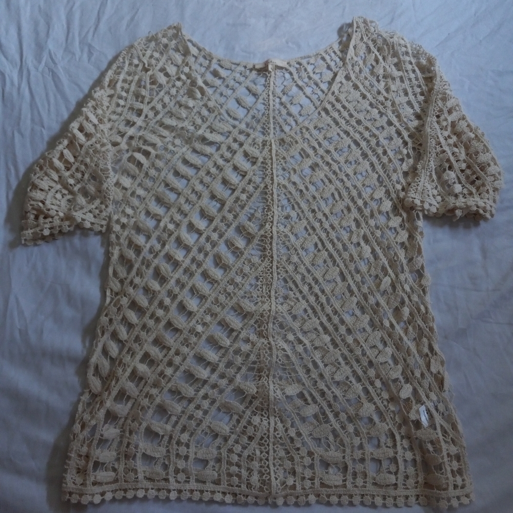 Boho Hollow-Out Cover Up, Knitted Cream Top